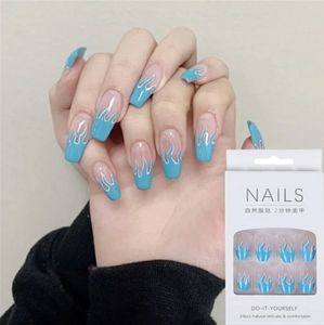 💙 Blue Flame Coffin Tip Press-On Nails 🔥